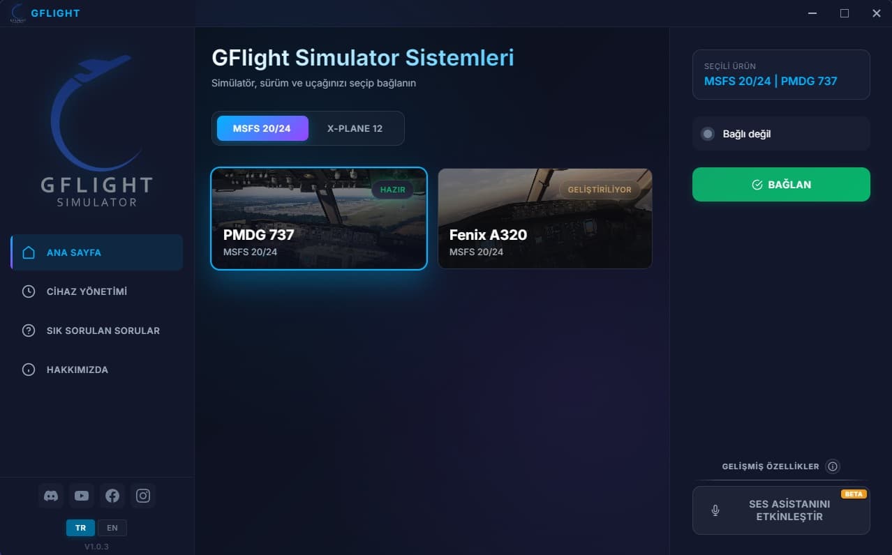 GFlight Launcher ana ekranı